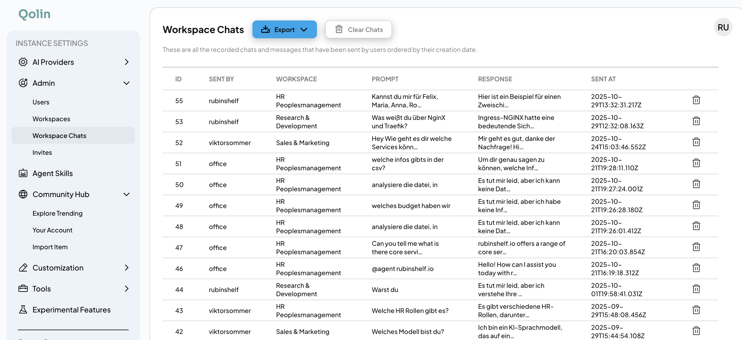 Chat History and Export